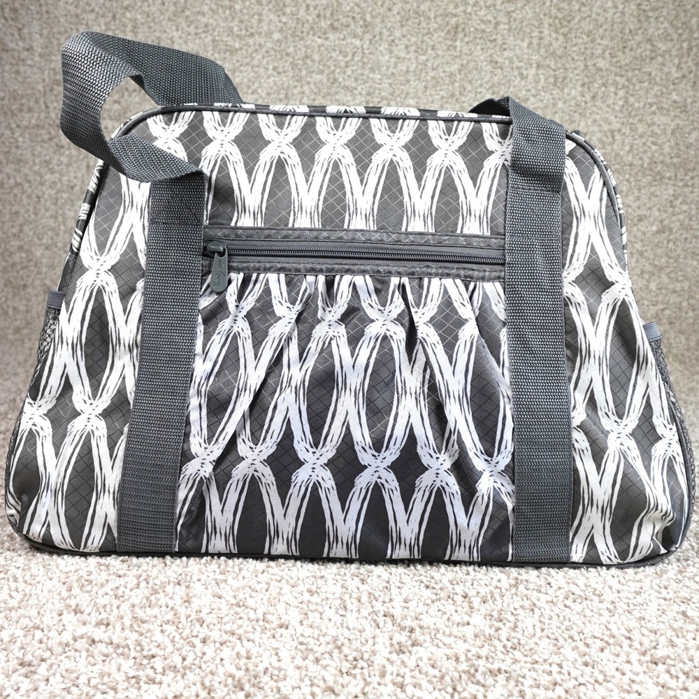 Thirty-One All-in Tote Duffel Bag Grey White Geometric‎ Link Weekender Carry-On